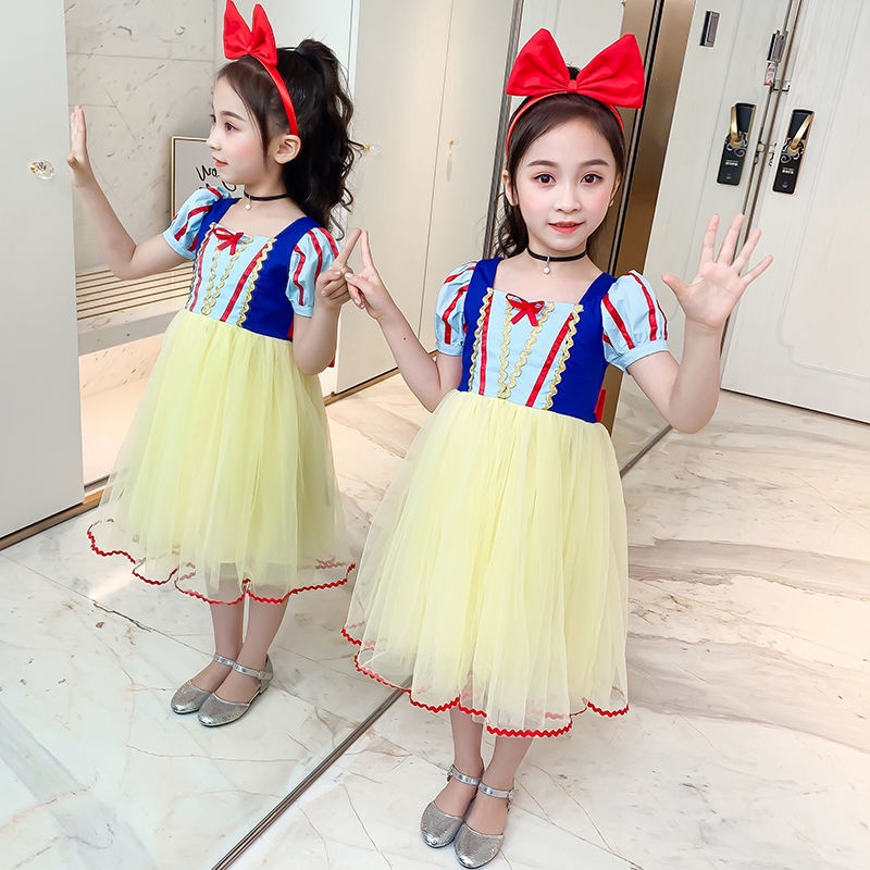 Đầm Công Chúa Bạch Tuyết Phối Lưới Thời Trang Mùa Hè Cho Bé Gái