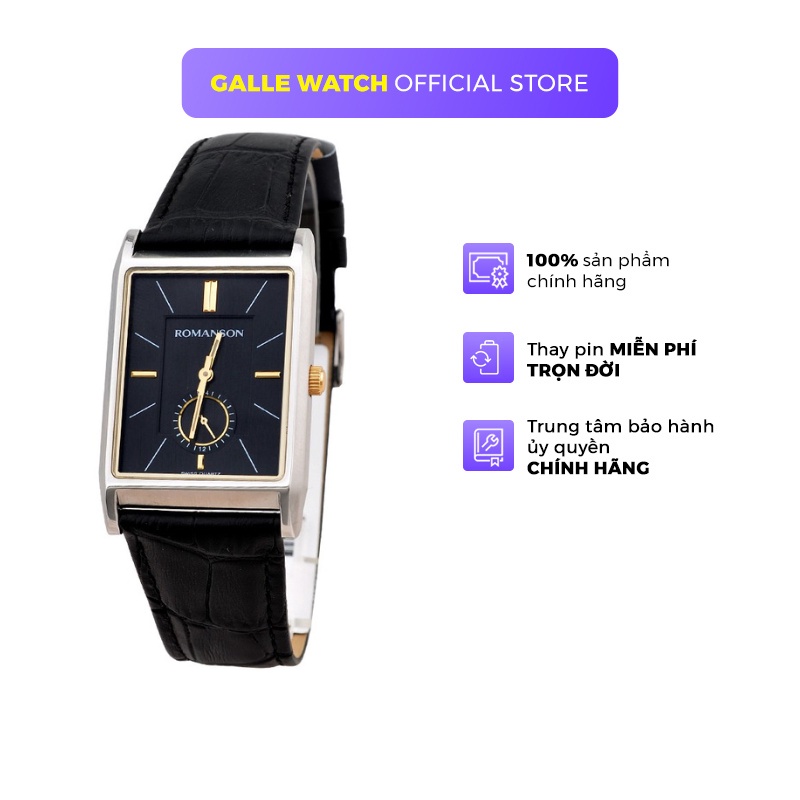 Đồng hồ Romanson Men Watch TL3237JMCBK nam mặt nhỏ kính Sapphire chống xước máy Thụy Sĩ dây da cao cấp chính hãng