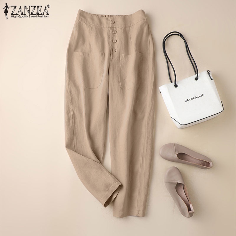 Quần ZANZEA ống rộng màu trơn phong cách Hàn Quốc cho nữ