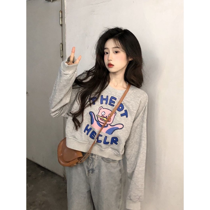 Jiashucheng Áo Nỉ Dài Tay In Chữ Phong Cách Retro Thời Trang Mùa Thu 2023 Dành Cho Nữ