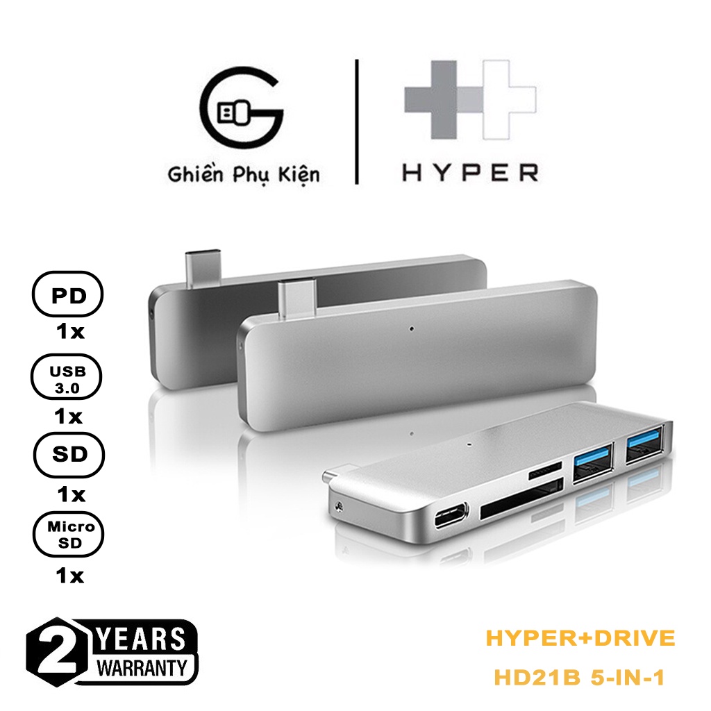 Cổng Chuyển HyperDrive 5-IN-1 USB-C Hub With Pass Through Charging For Macbook - HD21B