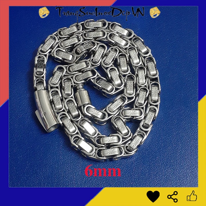 Dây chuyền inox nam kiểu xích vuông chạm hoa văn khóa Vip sáng đẹp, không đen, thể hiện đẳng cấp phái mạnh