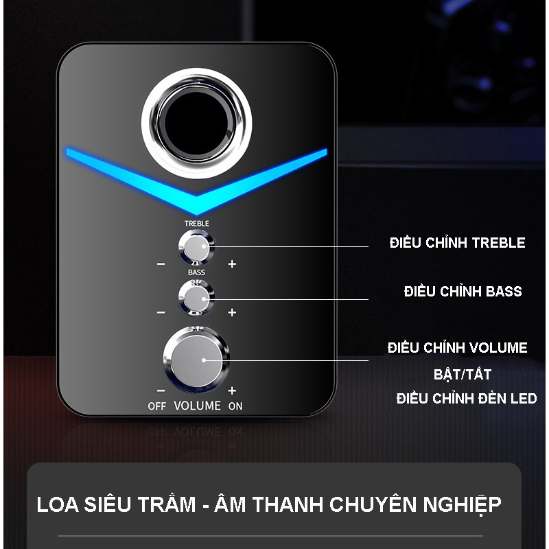 Loa vi tính để bàn D221 super bass cực đã đèn led, dòng loa cho laptop, PC, điện thoại SUVADO