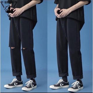 Quần jean baggy nam ống suông, quần nam đẹp rách 2 gối