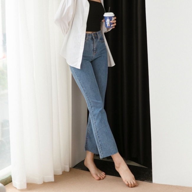 Quần jeans loe trơn cắt lai MIEU - HA13-HN09
