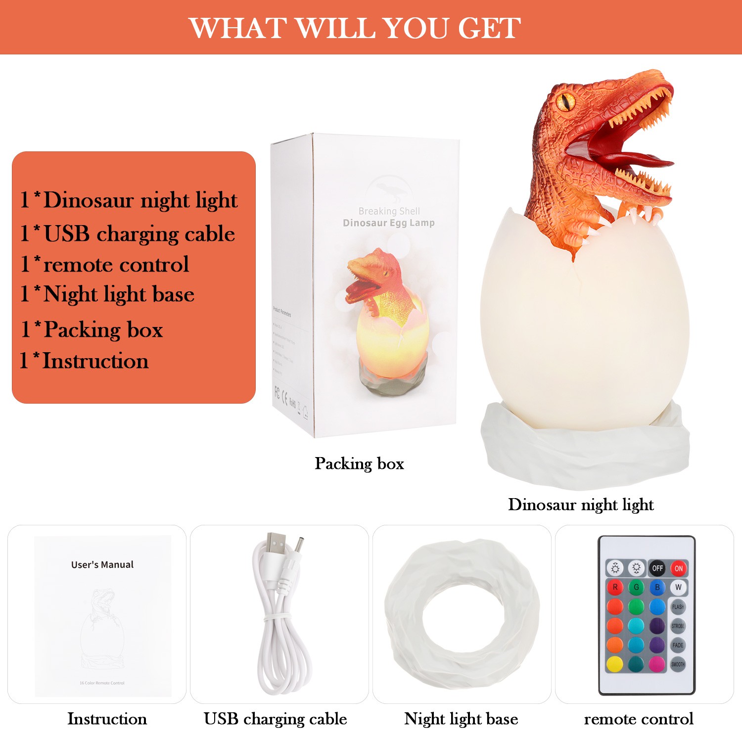 ❤LANSEL❤ Valentines Gifts for Kids 3D dinosaur lamp Children atmosphere Creative gift Night light Remote Touch Control Function 16 Colors Changing Bedroom Boys Room Decor Bedside table Dinosaur egg