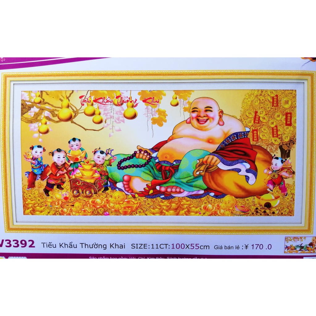 Tranh thêu chữ thập Phật di lặc Tiếu khẩu thường khai (chưa thêu) LV3392