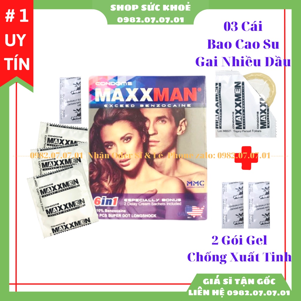 MAXXMAN 6in1 - Bao Cao Su Cao Cấp Siêu Gai Kéo Dài Trị Xuất Tinh Sớm - Hộp 3 cái Plus