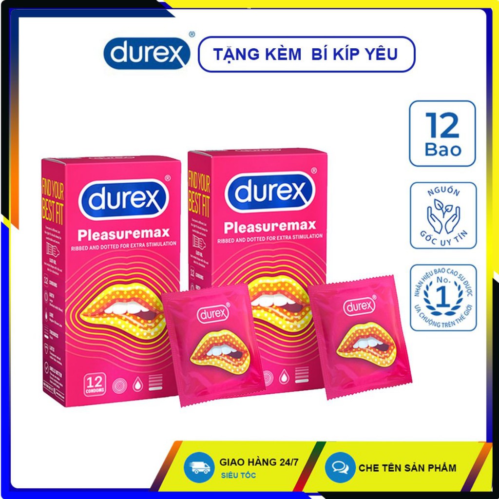 ( Combo 2 Hộp ) Bao cao su gai Durex Pleasuremax 12 bao. Mẫu mới nhất, Freeship.