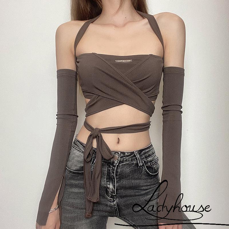 Áo Croptop Không Tay Hở Lưng Màu Sắc Đơn Giản Cho Nữ