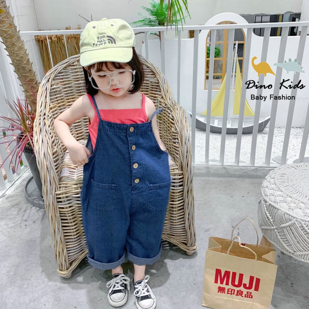 Quần yếm bé gái kèm áo 2 dây, Sét quần yếm jean phối áo 2 dây cá tính cho bé