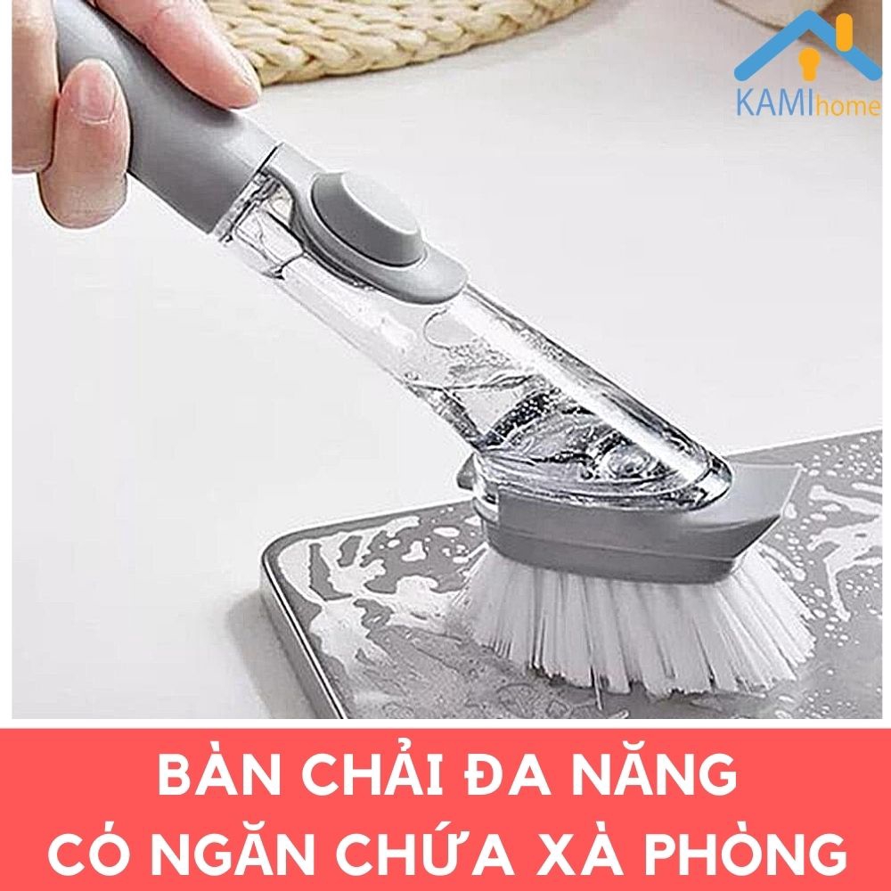 Bàn chải cán dài ❤️Chống Xước-Chống Bẩn tay❤️ có Bơm chất tẩy rửa nhiều đầu cọ đa năng mã 70018