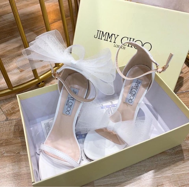 Sandal jc nơ bồng quai ngang gót nhọn fullbox