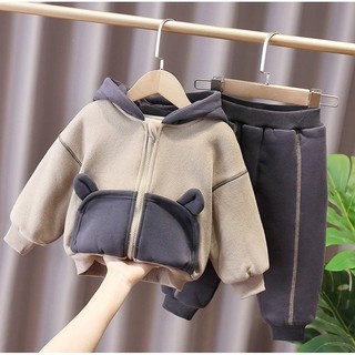 Bộ Nỉ Bông Có Mũ Tai Gấu Cực Ấm Cho Bé Trai, Bé Gái từ 8-28kg MINKY BABY