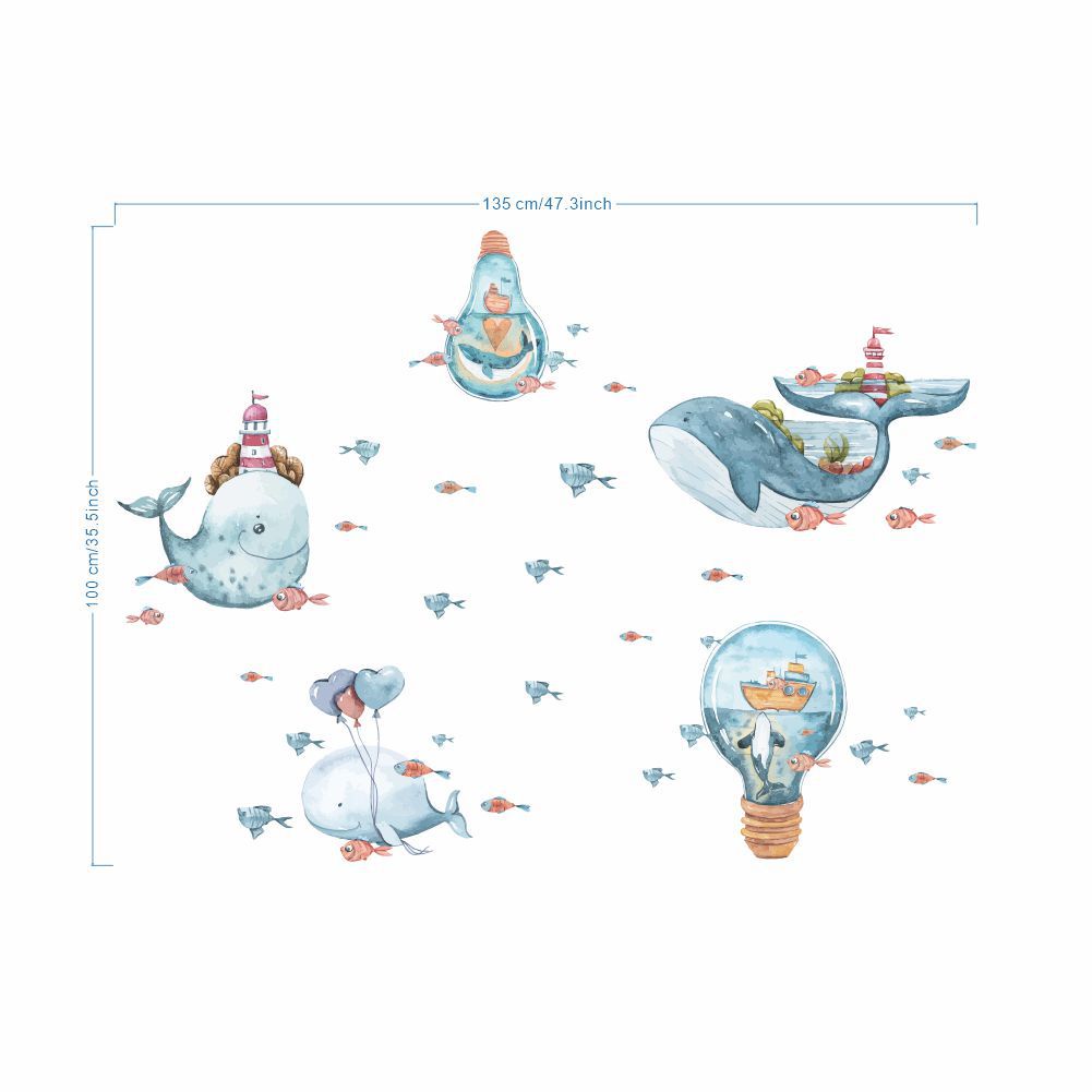 Giấy Dán Tường Họa Tiết Cá Heo Đại Dương Hoạt Hình Trang Trí Phòng Bé