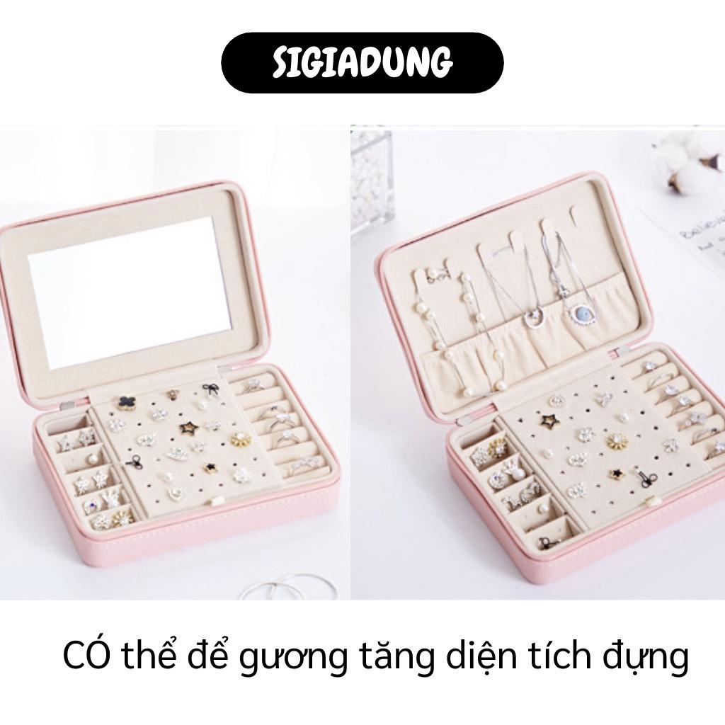 [SGD] Hộp Đựng Trang Sức - Hộp Lưu Trữ Dây Chuyền, Khuyên Tai, Nhẫn Có Gương Bọc Da Pu 9506