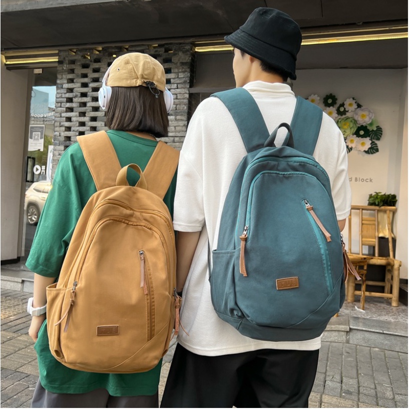Cặp sách học sinh vải canvas dáng to thời trang nam nữ unisex Vintage đi học đi chơi đẹp DÂY KÉO DA nhiều ngăn tiện lợi