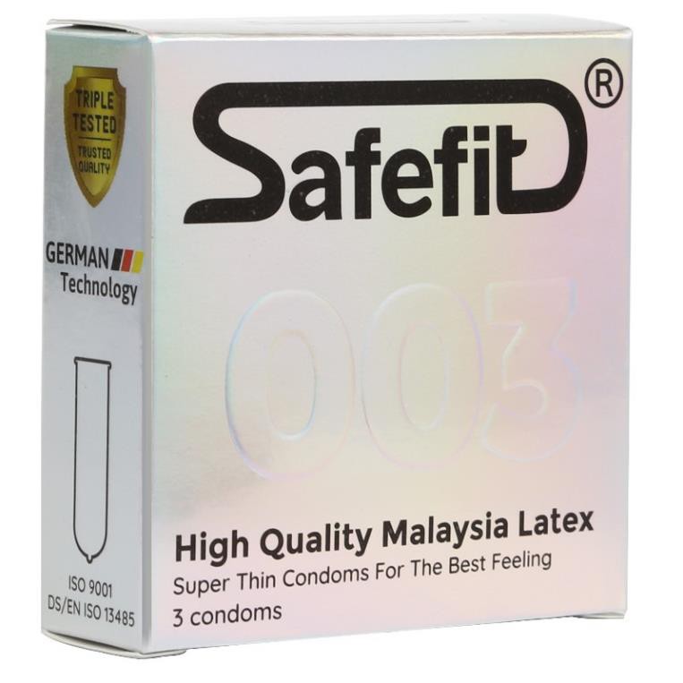 Bao cao su Siêu mỏng 0.029mm SafeFit Cao Cấp Malaysia Latex Hộp 3 cái CON407 xịn