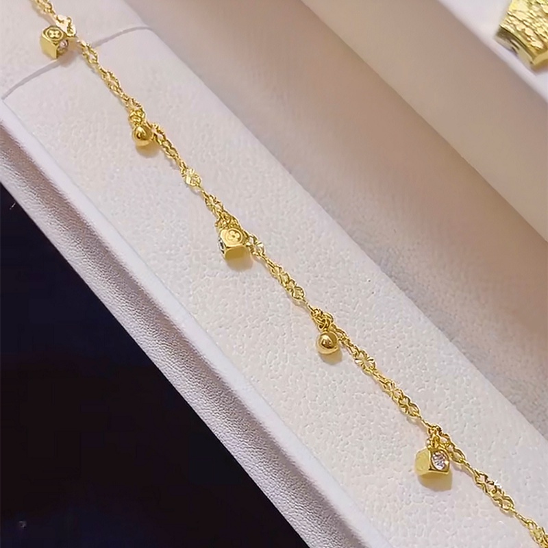Lắc chân nữ titan không gỉ thiết kế hoa văn cỏ 4 lá thời trang trẻ trung