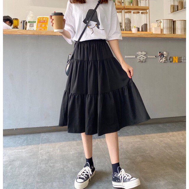 Chân váy dài ,Chân váy voan xếp ly,Váy Ulzzang 2 lớp 3 tầng dáng dài