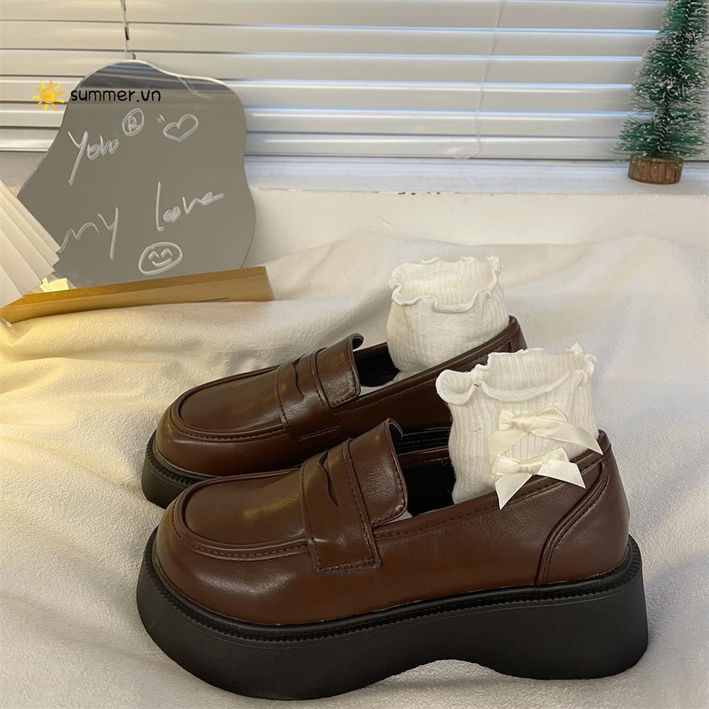 Giày Da Đế Dày Phong Cách Anh Quốc Cho Nữ Sinh