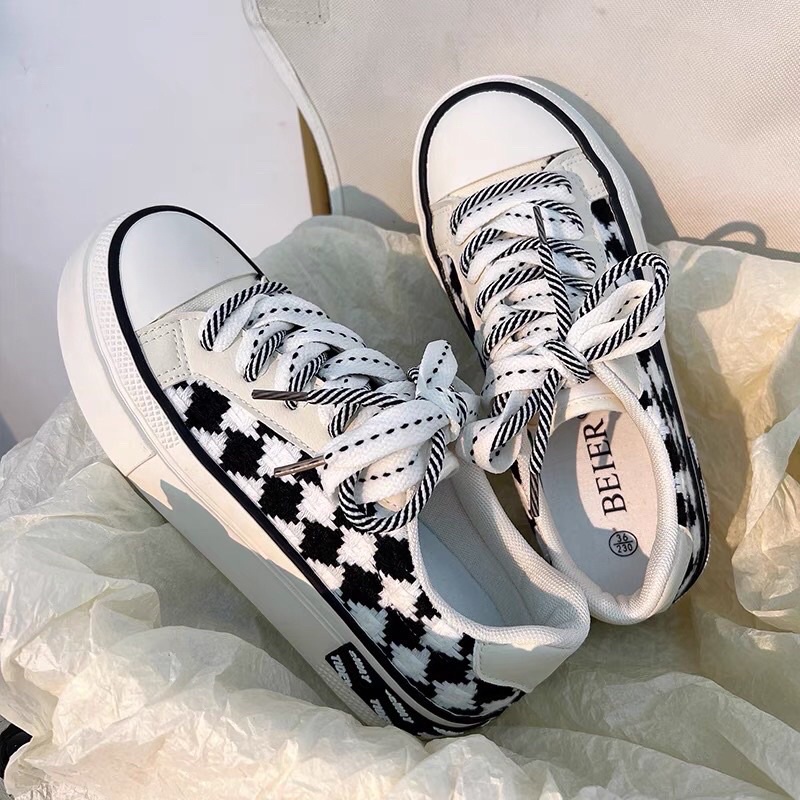 Giày thể thao nữ vải ca rô thời trang đi êm cao cấp