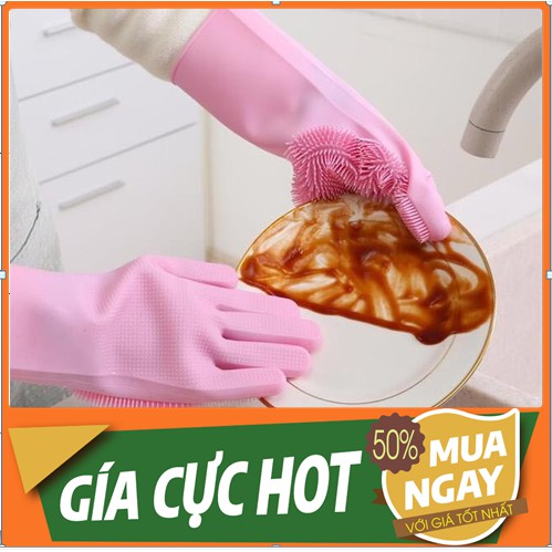 Găng tay Silicon tạo bọt rửa chén bát, nồi niêu, bệ bếp đa năng dày, đẹp, bảo vệ da tay(1 đôi)_KokiaHome