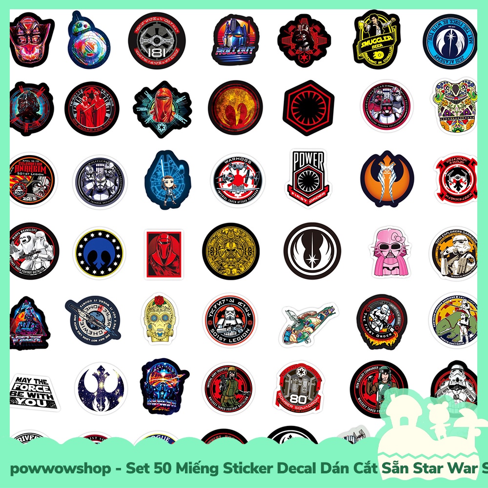 [Sẵn VN - Hỏa Tốc] Set 50 Miếng Sticker Decal Cắt Sẵn DIY Dán Trang Trí Vật Dụng Mẫu Star War Stick The Path Circle