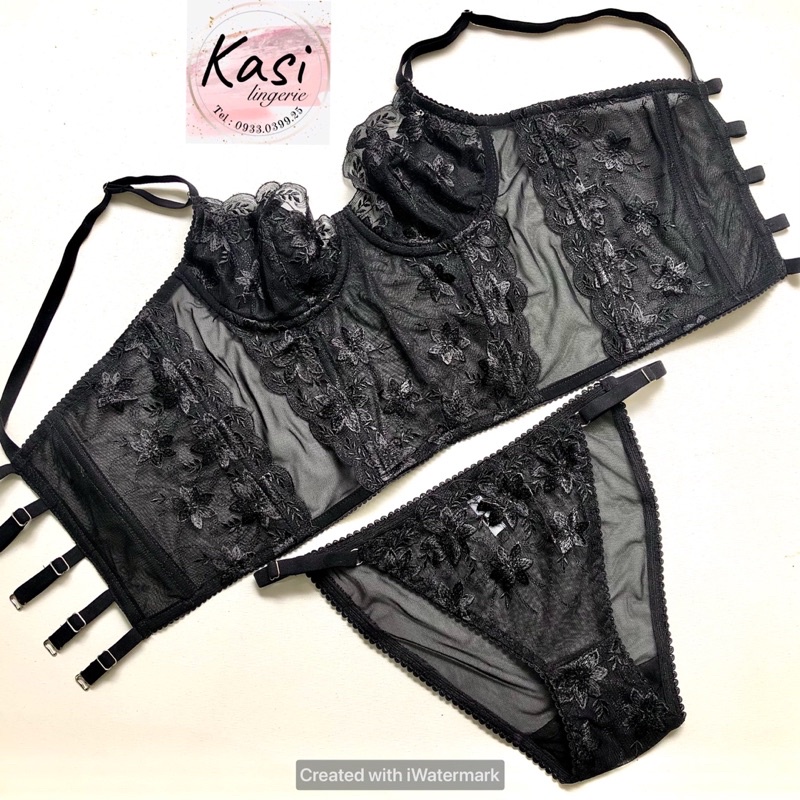 Set Corset nội y đen huyền bí cao cấp