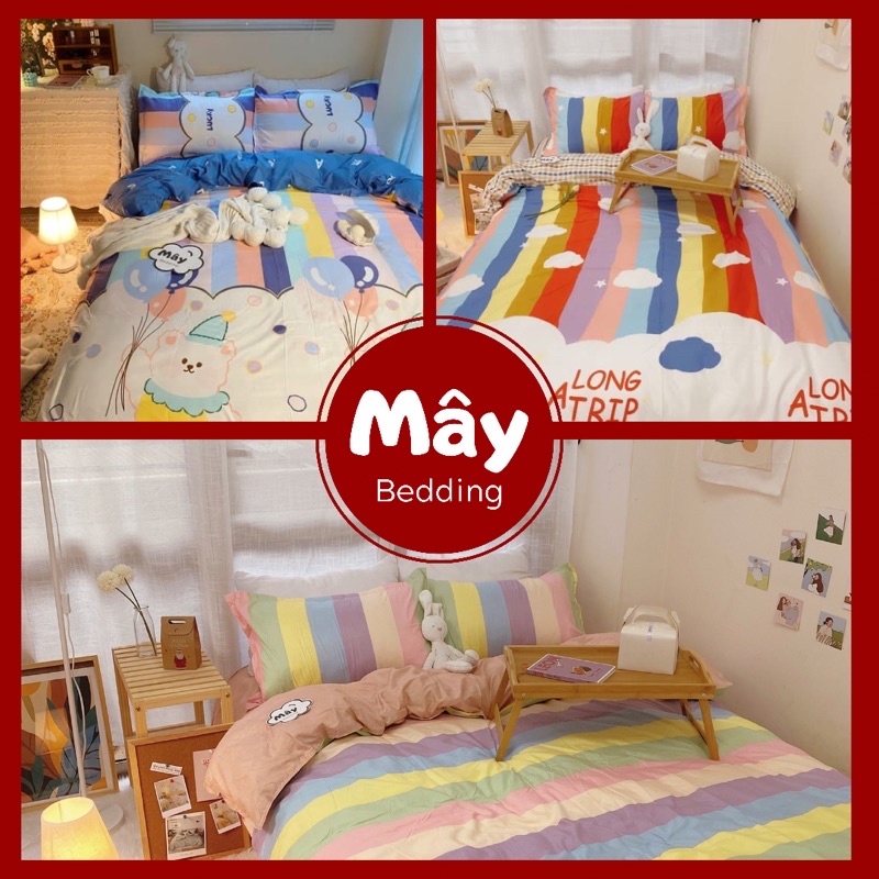 Bộ chăn ga gối Cotton Poly hoạ tiết cầu vồng sắc màu MÂY BEDDING đủ kích thước nệm