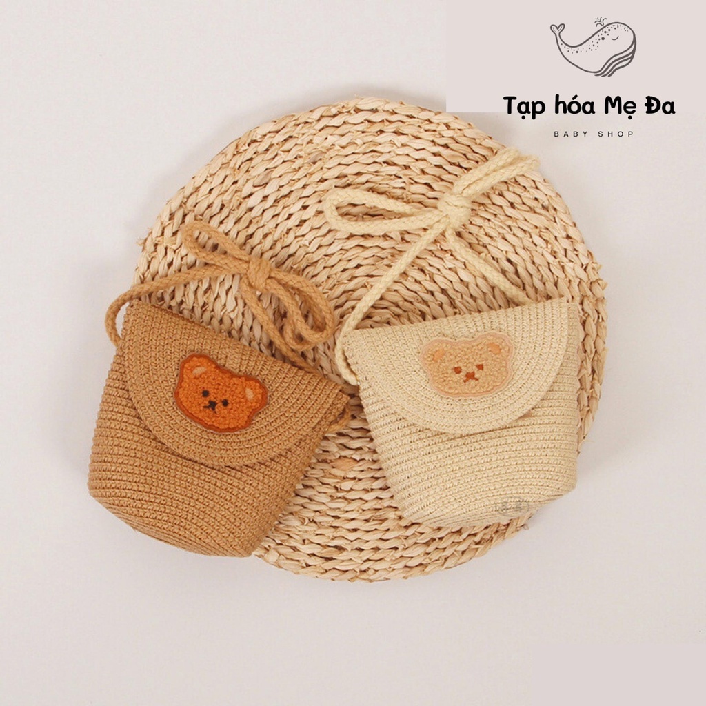 Túi cói/túi đeo chéo mini hình gấu Brown dễ thương phong cách vintage Hàn Quốc cho bé trai và bé gái