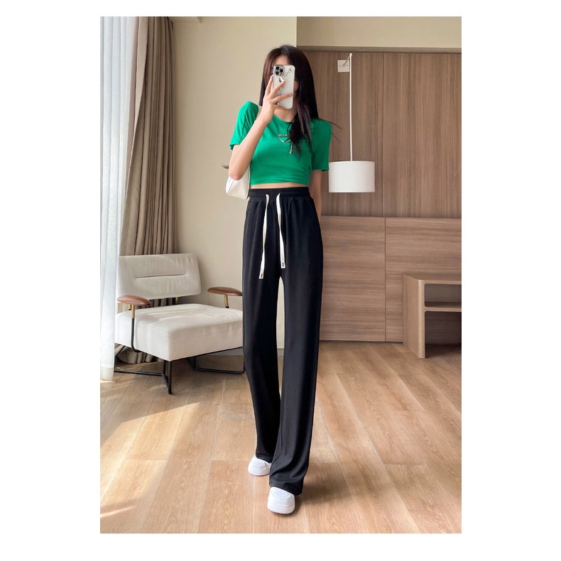 Quần Dài Ống Rộng Lưng Cao Phong Cách Hàn Quốc Cho Nữ