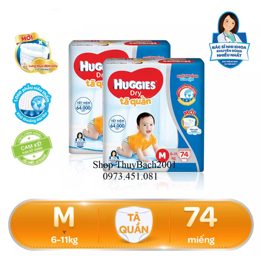 [TẶNG THÊM 8 MIẾNG] Tã quần Huggies M74/L68/XL62/XXL56.