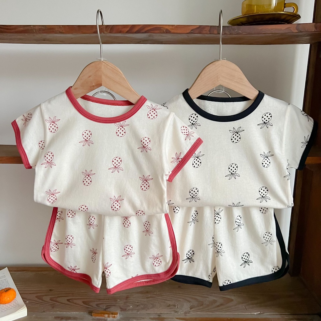 Set Áo Thun Ngắn Tay In Hình Quả Dứa Và Quần Short Thời Trang Mùa Hè Cho Bé