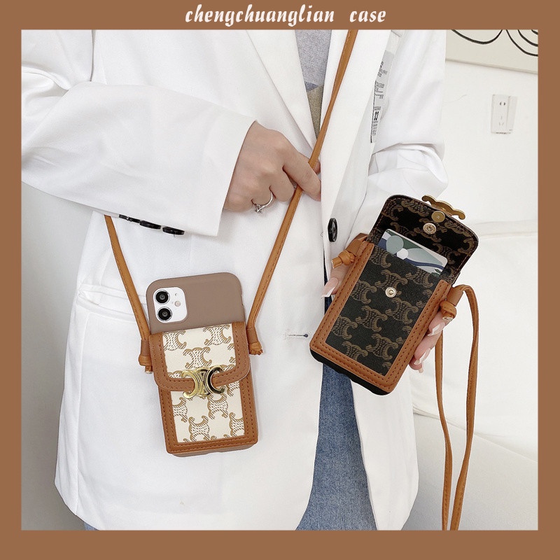 Ốp điện thoại phối ví đựng thẻ có dây đeo thời trang cho Iphone 13 11 Pro Max 12 Mini 5 5s 6 6s 7 8 Plus