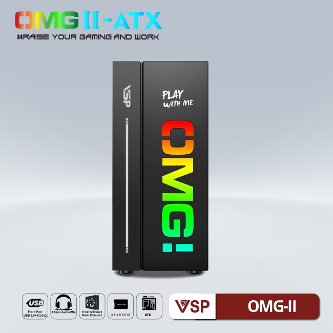 Vỏ máy tính Case VSP OMG II ATX LED Gaming (ĐEN) - Hãng phân phối