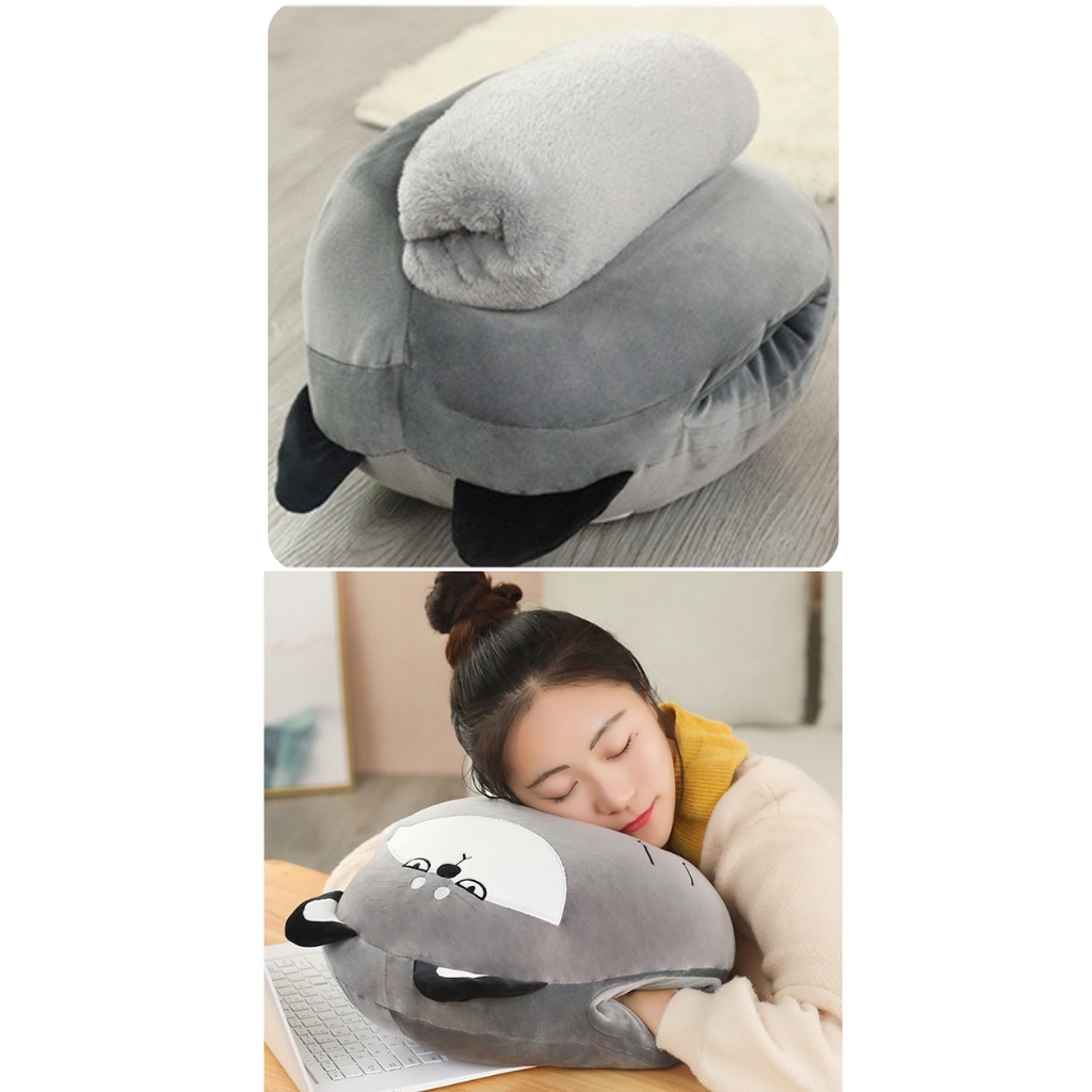 Bộ chăn gối văn phòng 3 trong 1 hình thú cute gấu bông có mền bên trong ChiChi GM035