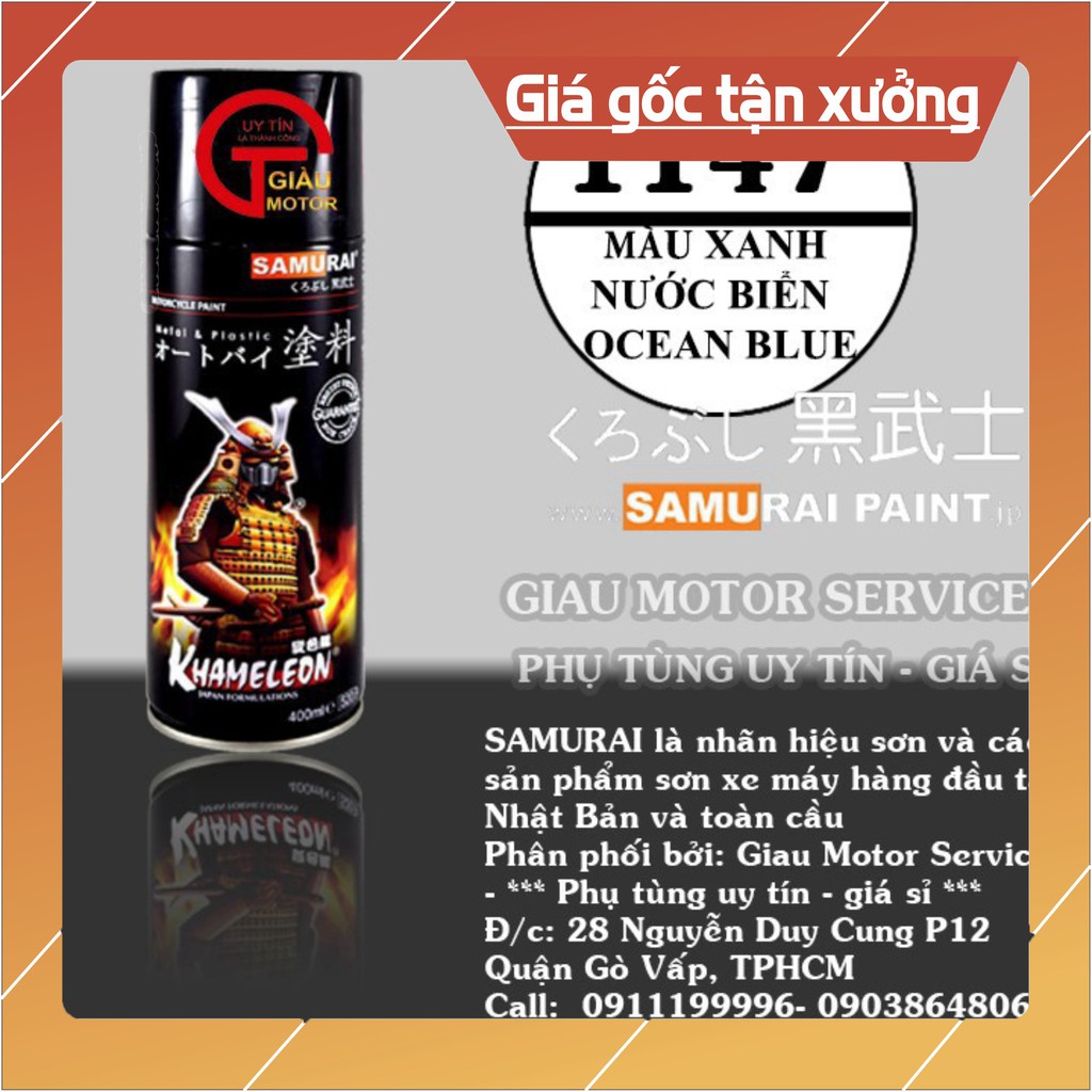 1147 - BỘ SP 4 CHAI SƠN XỊT SAMURAI LÓT 1TP UCH210 NỀN TRẮNG 102 MÀU XANH NƯỚC BIỂN BÓNG 2K01_ MÀU XANH NƯỚC BIỂN_OCEAN