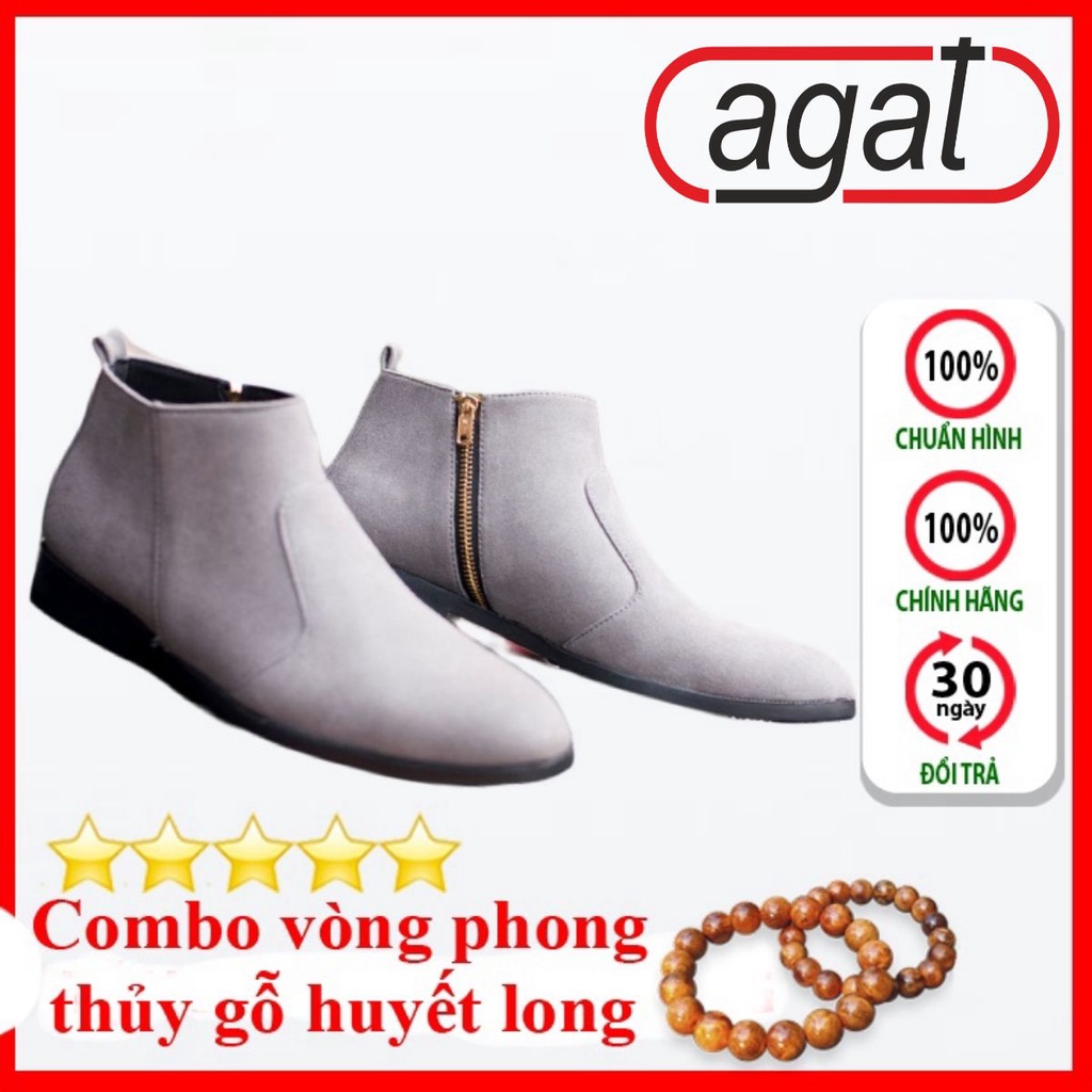 Giày Cao Cổ Nam AGAT Dáng Chealsea Boot Chất Đẹp Cao Cấp,Đế Khâu Siêu Bền, Tăng Chiều Cao 3cm Đủ size CB521-BUX(HL)