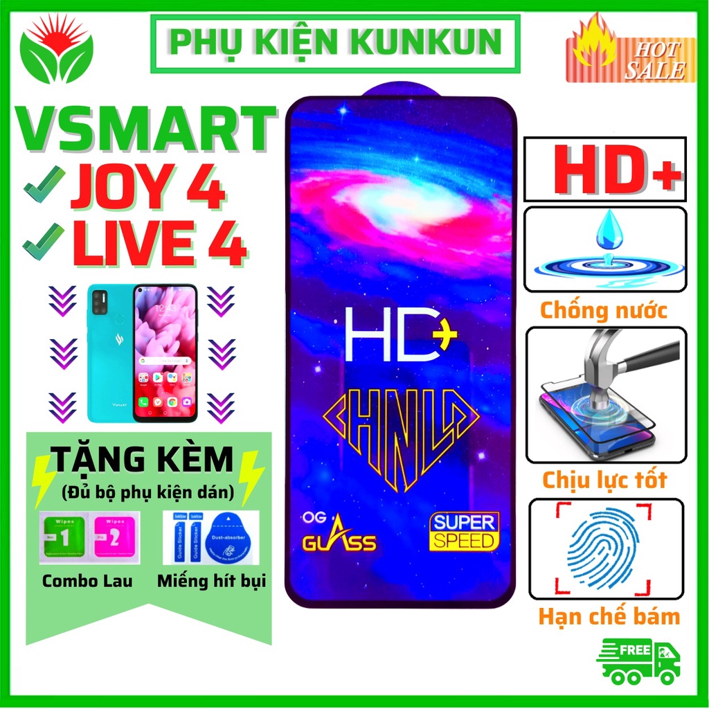 Kính cường lực Vsmart Joy 4/ Live 4  - Phủ Nano cao cấp - Full màn hình - Độ cứng 11H - Độ trong suốt cực cao HD+