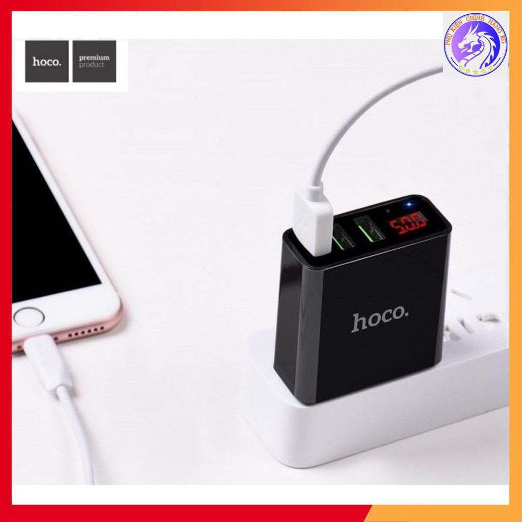 Củ sạc 3 cổng USB Hoco C15 có màn LED hiển thị đo dòng - Hàng Chính Hãng - Ổn định dòng cho Iphone/iPad/Android