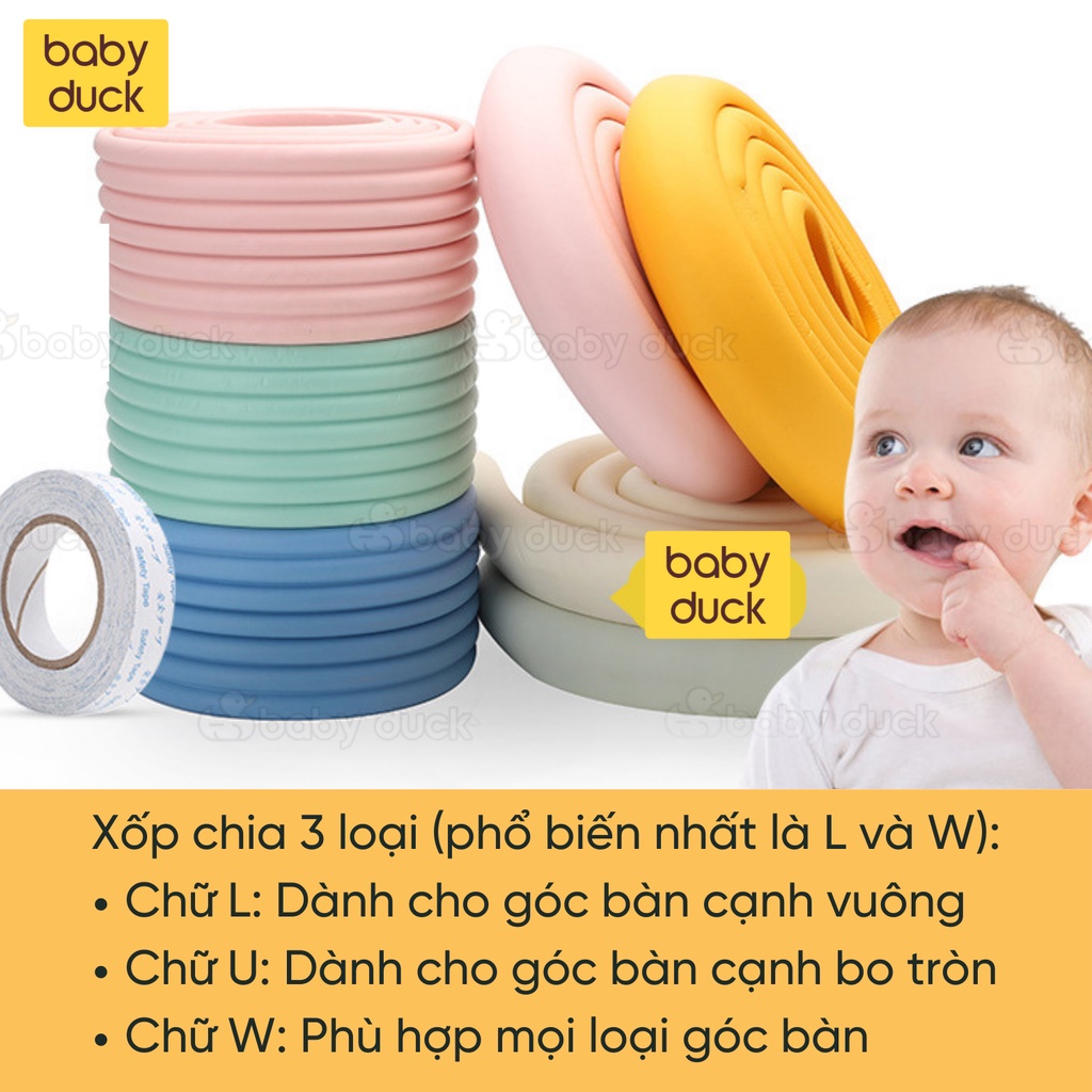 2M XỐP BỌC CẠNH BÀN ghế an toàn cho bé, xốp dán cạnh bàn hình chữ L, W