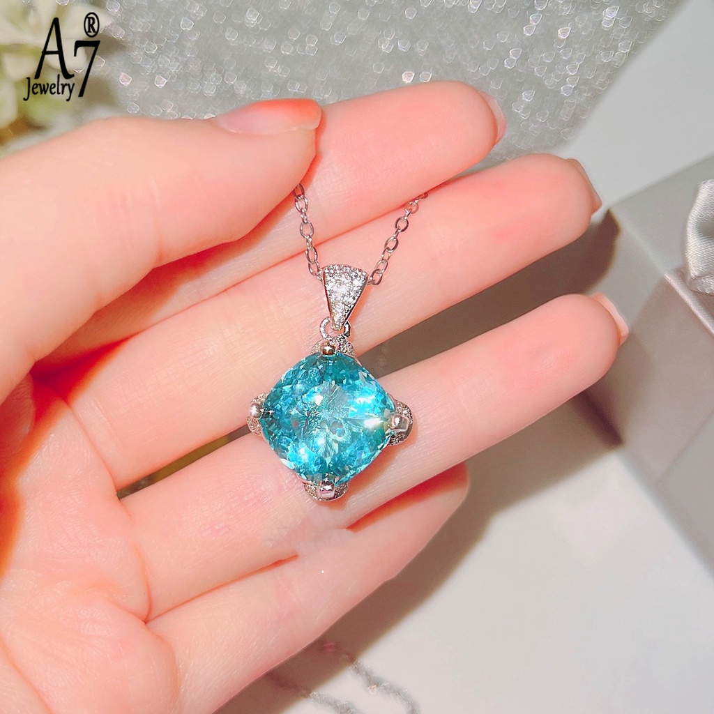 Vòng cổ Bạc 925 Mặt Vuông Xanh Navy X4Y84