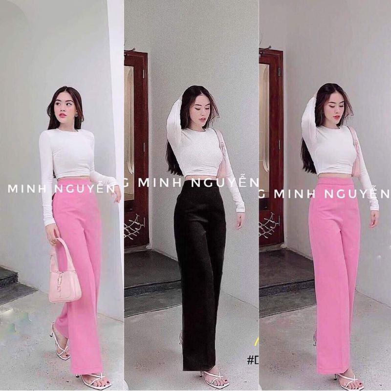 Set quần suông + áo croptop cổ tròn ( khách chọn tay dài hoặc tay ngắn )