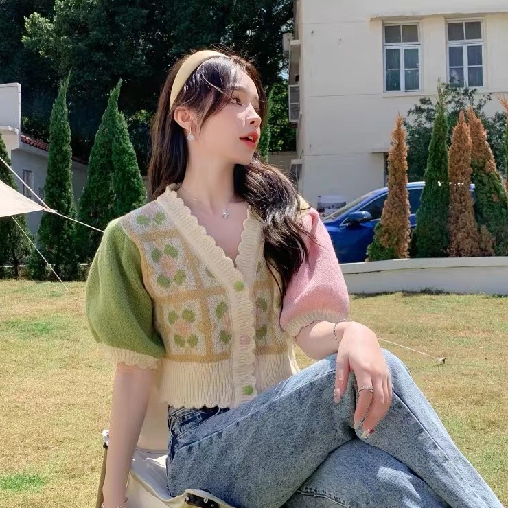 [Hana And Alice] Áo Khoác Cardigan Dệt Kim Cổ Chữ V Thời Trang