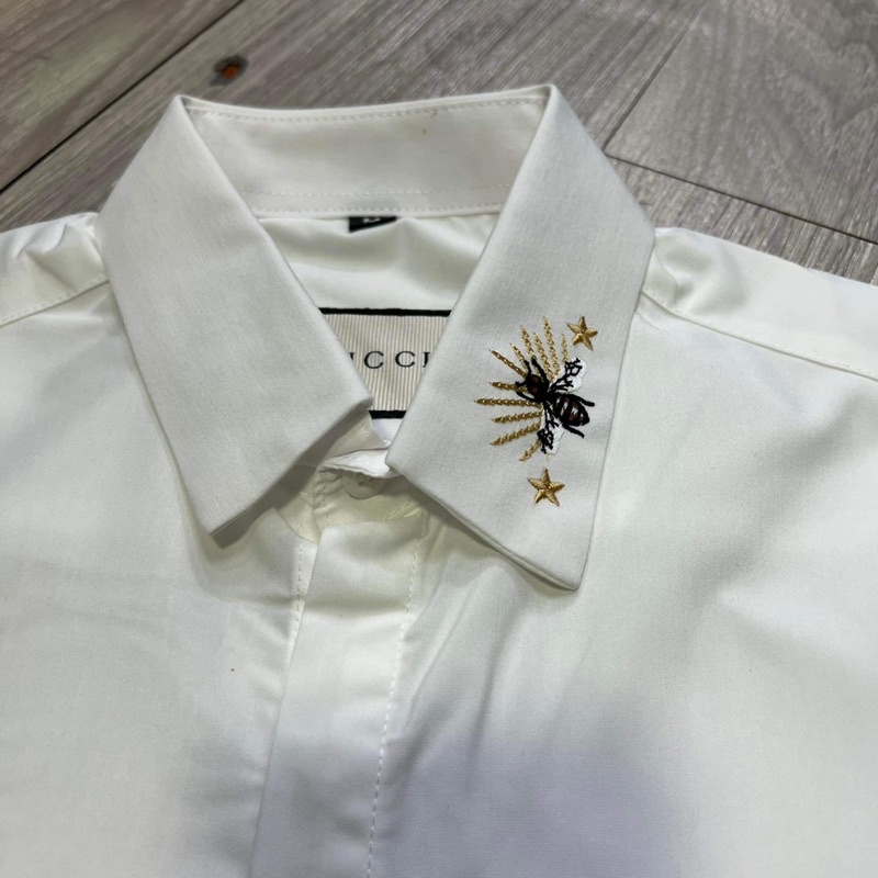 Áo sơmi dài tay trắng nam Gc thêu ong cổ chất lụa cao cấp mới hot trend 2022 - Sơ mi