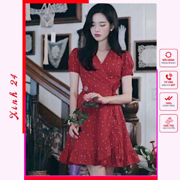 Đầm váy bi đỏ tùng bèo (kèm hình thật)