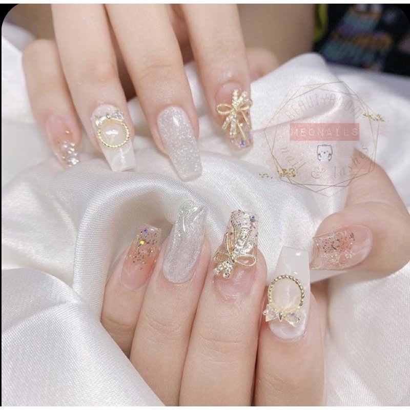 Nailbox Nuna móng úp đính charm nơ siêu xinh. Nail box sẵn có now ship