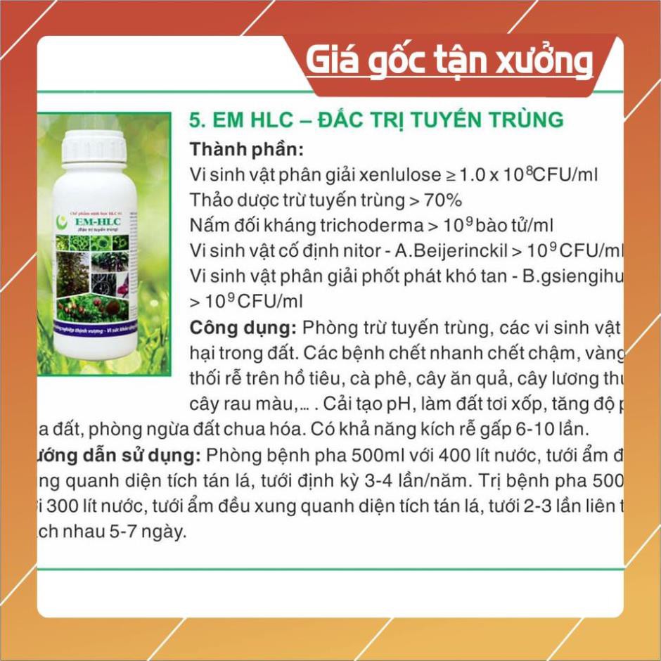 CHẾ PHẨM EM HLC ĐẶC TRỊ TUYẾN TRÙNG - THUỐC ĐẶC TRỊ VÀNG LÁ THỐI RỄ, PHÒNG TRỪ TUYẾN TRÙNG RỄ HẠI CÂY TRỒNG - CHAI 500ML