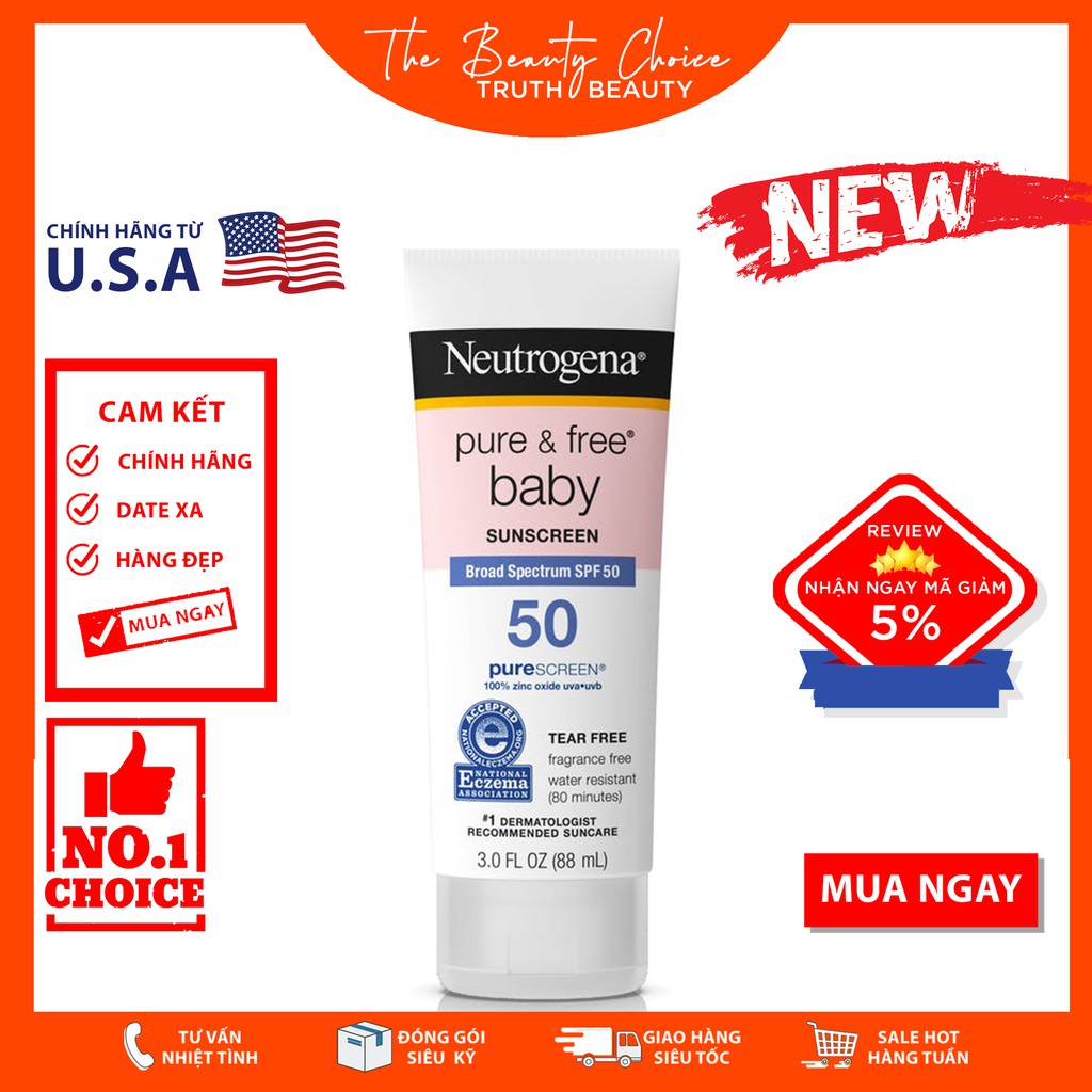 Kem chống nắng trẻ em Neutrogena Pure & Free Baby Sunscreen Broad Spectrum SPF50+ (88mL)